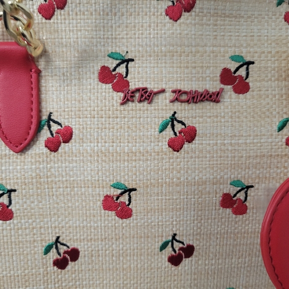 Betsey Johnson cherry print tote bag with charms - Picture 4 of 8